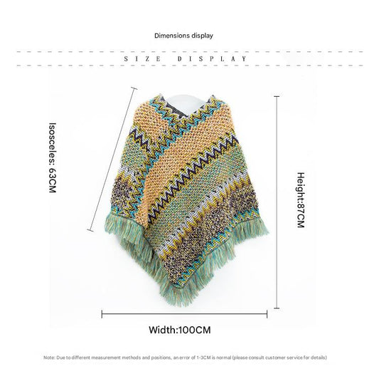 Wine red Lightweight Chevron Knit Poncho for Women - Elegant Fringed Shawl Wrap