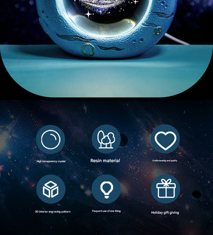 Celestial Ring LED Crystal Ball Lamp - 3D Engraving, Unique Gift (Moon)