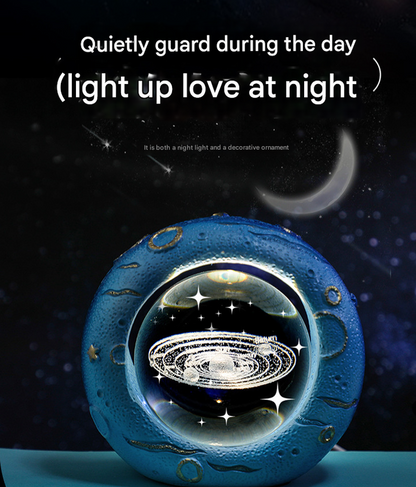 Celestial Ring LED Crystal Ball Lamp - 3D Engraving, Unique Gift (Moon)