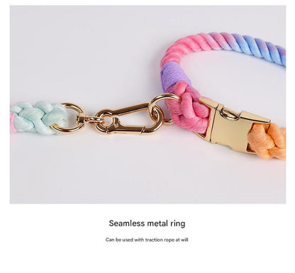 Handmade Gradient Rope Dog Collar & Leash Set - Colorful Braided Cotton (Dark green - Size S)