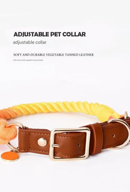 Premium Leather Pet Collar and Leash - Soft, Strong Braided Rope (Green - Size M)