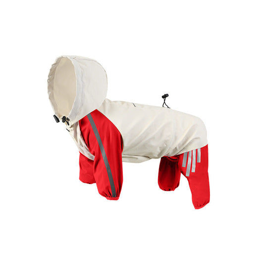 Colorblock (Beige red) Dog Raincoat - Waterproof with Hood and Reflective Strips (Size S)