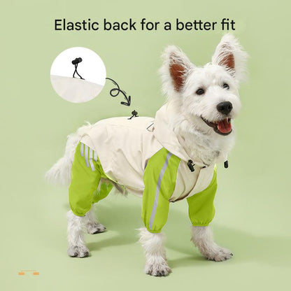 Colorblock (Beige red) Dog Raincoat - Waterproof with Hood and Reflective Strips (Size L)