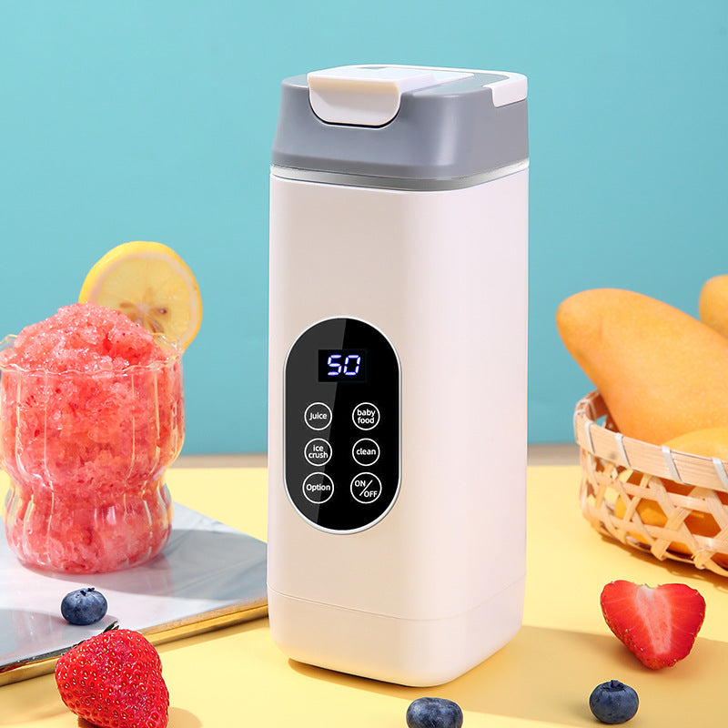 White Rechargeable Travel Blender Cup - 12 Blades, Digital Display, Self-Cleaning