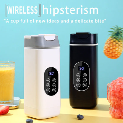Black Rechargeable Travel Blender Cup - 12 Blades, Digital Display, Self-Cleaning
