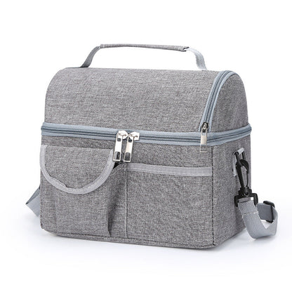 2 Pcs Grey Premium Double Layer Insulated Lunch Bag - 8.4L Thermal Cooler Tote with Shoulder Strap