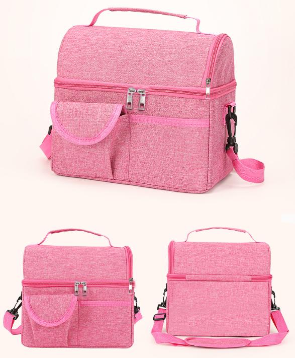 2 Pcs Grey Premium Double Layer Insulated Lunch Bag - 8.4L Thermal Cooler Tote with Shoulder Strap