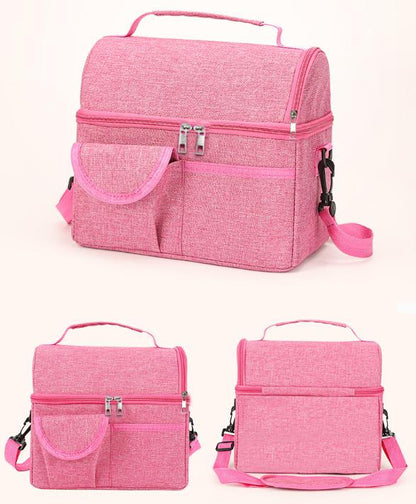 2 Pcs Grey Premium Double Layer Insulated Lunch Bag - 8.4L Thermal Cooler Tote with Shoulder Strap