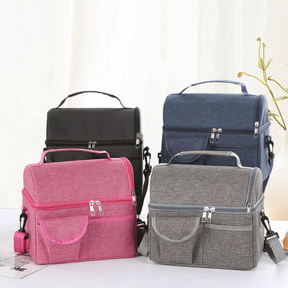 2 Pcs Black Premium Double Layer Insulated Lunch Bag - 8.4L Thermal Cooler Tote with Shoulder Strap