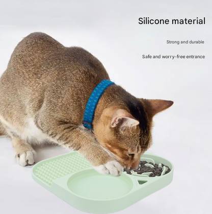 2 Pcs Orange 3-in-1 Silicone Pet Slow Feeder & Lick Mat with Water Bowl - Non-Slip Design for Dogs & Cats
