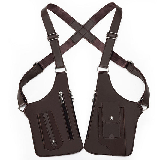 Brown Urban Tactical Anti-Theft Shoulder Holster Bag - Secure Multi-Pocket Chest Rig for Men
