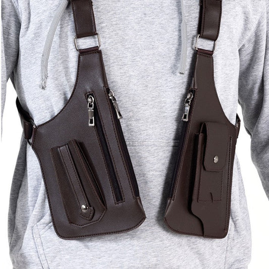 Brown Urban Tactical Anti-Theft Shoulder Holster Bag - Secure Multi-Pocket Chest Rig for Men