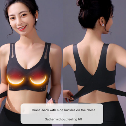 Size L Blue Wireless Electric Breast Massager Bra - 5 Modes Vibration & 3 Heat Levels for Lifting Comfort & Wellness