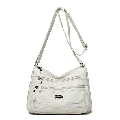 White Women's Soft Washed PU Leather Crossbody Bag - Multi-Pocket Casual Shoulder Purse for Everyday Organization