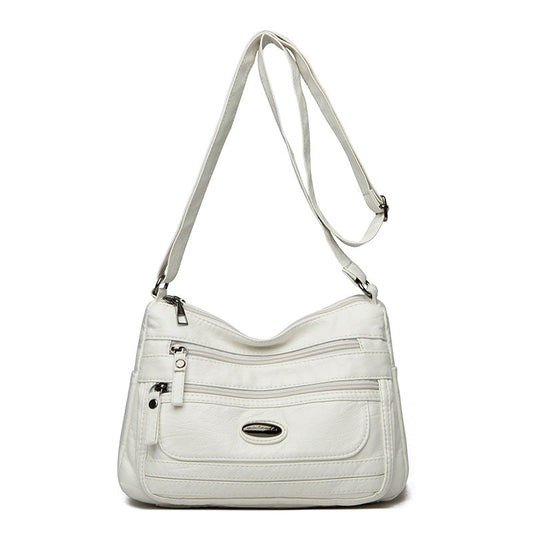 White Women's Soft Washed PU Leather Crossbody Bag - Multi-Pocket Casual Shoulder Purse for Everyday Organization