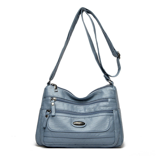 Blue Women's Soft Washed PU Leather Crossbody Bag - Multi-Pocket Casual Shoulder Purse for Everyday Organization