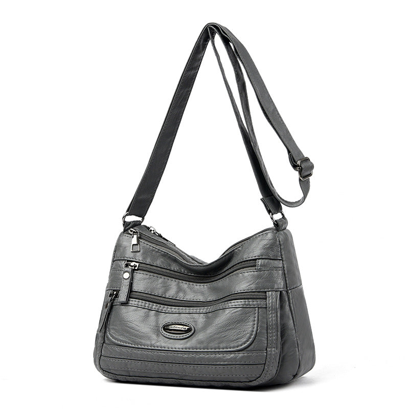 Blue Women's Soft Washed PU Leather Crossbody Bag - Multi-Pocket Casual Shoulder Purse for Everyday Organization