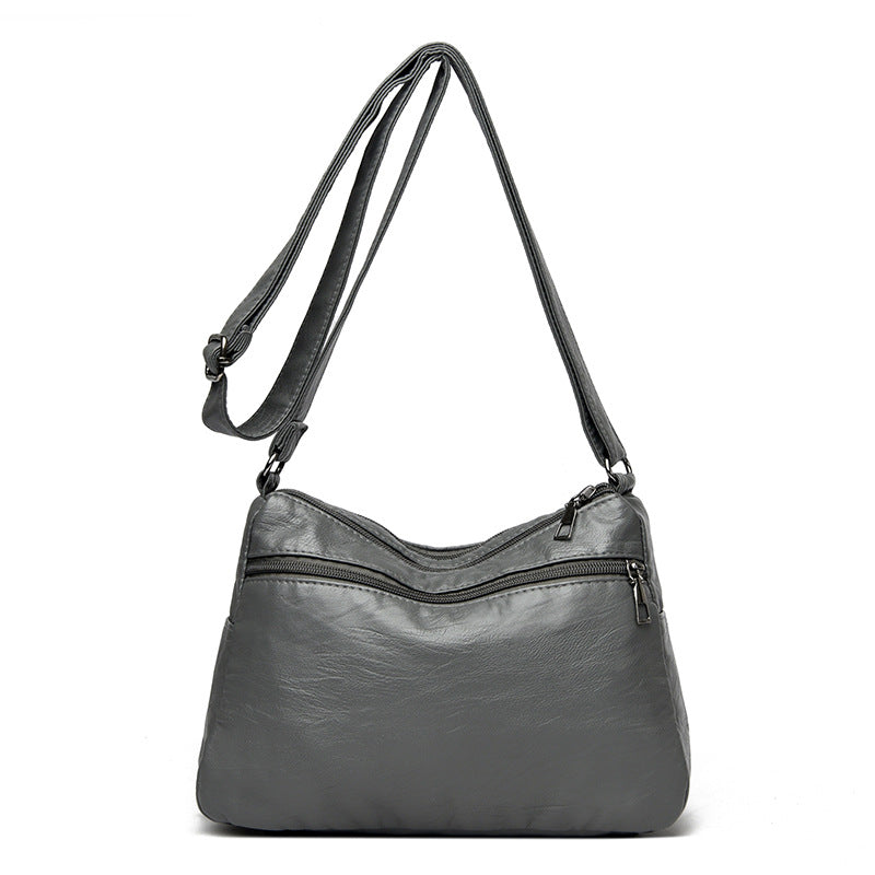Blue Women's Soft Washed PU Leather Crossbody Bag - Multi-Pocket Casual Shoulder Purse for Everyday Organization