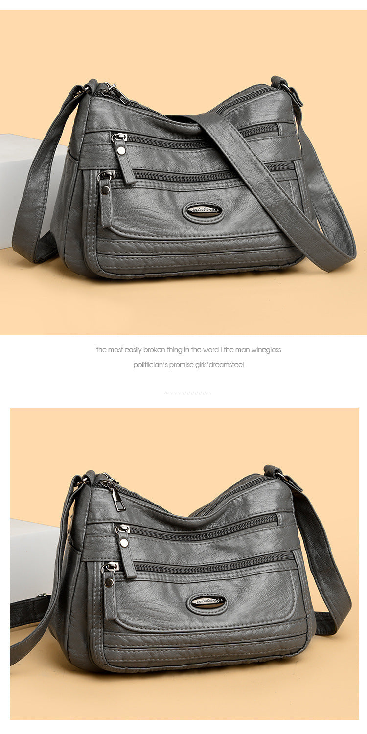 Reddish Brown Women's Soft Washed PU Leather Crossbody Bag - Multi-Pocket Casual Shoulder Purse for Everyday Organization