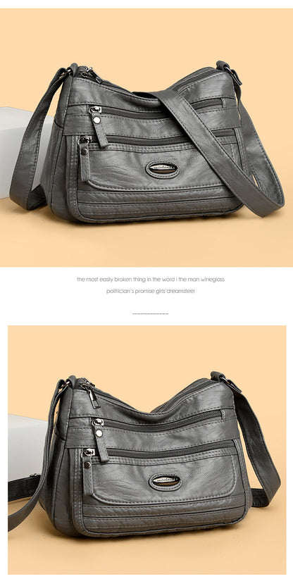 Reddish Brown Women's Soft Washed PU Leather Crossbody Bag - Multi-Pocket Casual Shoulder Purse for Everyday Organization
