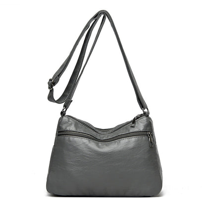 Grey Women's Soft Washed PU Leather Crossbody Bag - Multi-Pocket Casual Shoulder Purse for Everyday Organization