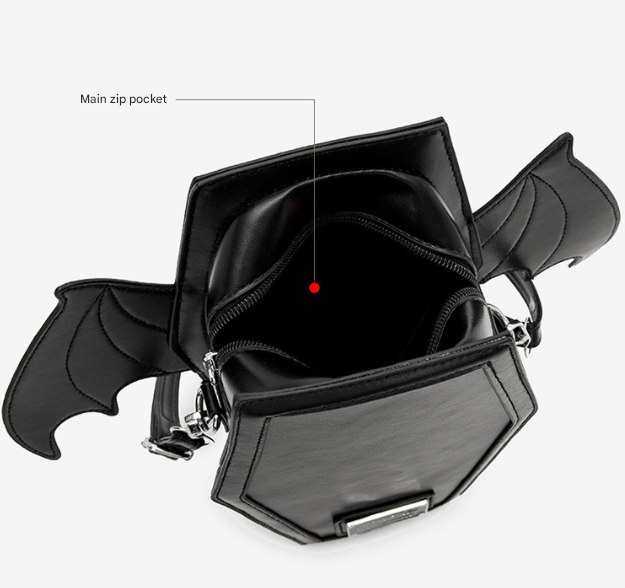 Black Gothic Coffin Bat Wing Convertible Crossbody Bag - Punk PU Leather Shoulder Purse & Mini Backpack