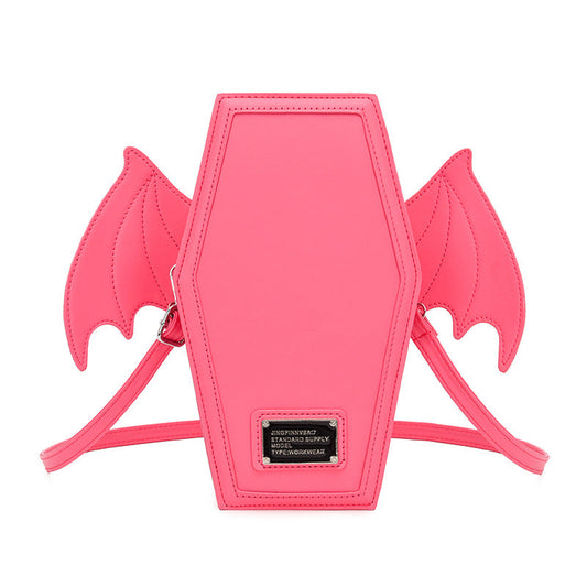 Rose Red Gothic Coffin Bat Wing Convertible Crossbody Bag - Punk PU Leather Shoulder Purse & Mini Backpack