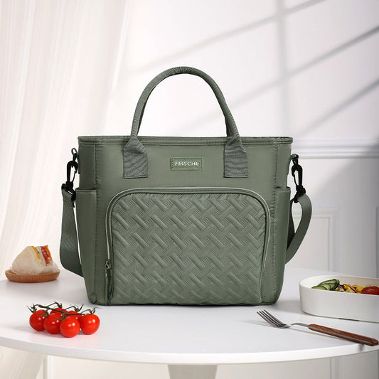 Green Chic Insulated Lunch Tote Bag - 11L Large Capacity Cooler for Work, Picnic & Travel - Durable Oxford Fabric