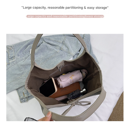 Brown Chic Retro Suede-Finish PU Leather Tote Bag - Large Capacity Shoulder Bag with Tie Accent