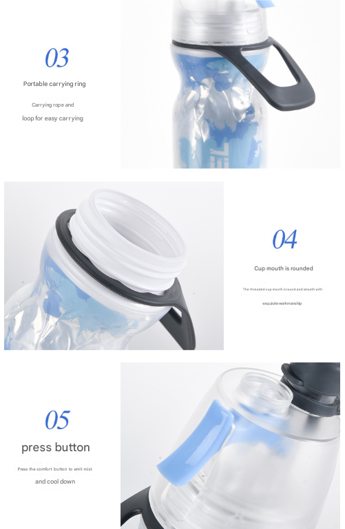 Blue 500ML Insulated Sports Water Bottle with Cooling Mist - Triple-Layer Design Keeps Drinks Cold for Hours - Portable PE Misting Bottle