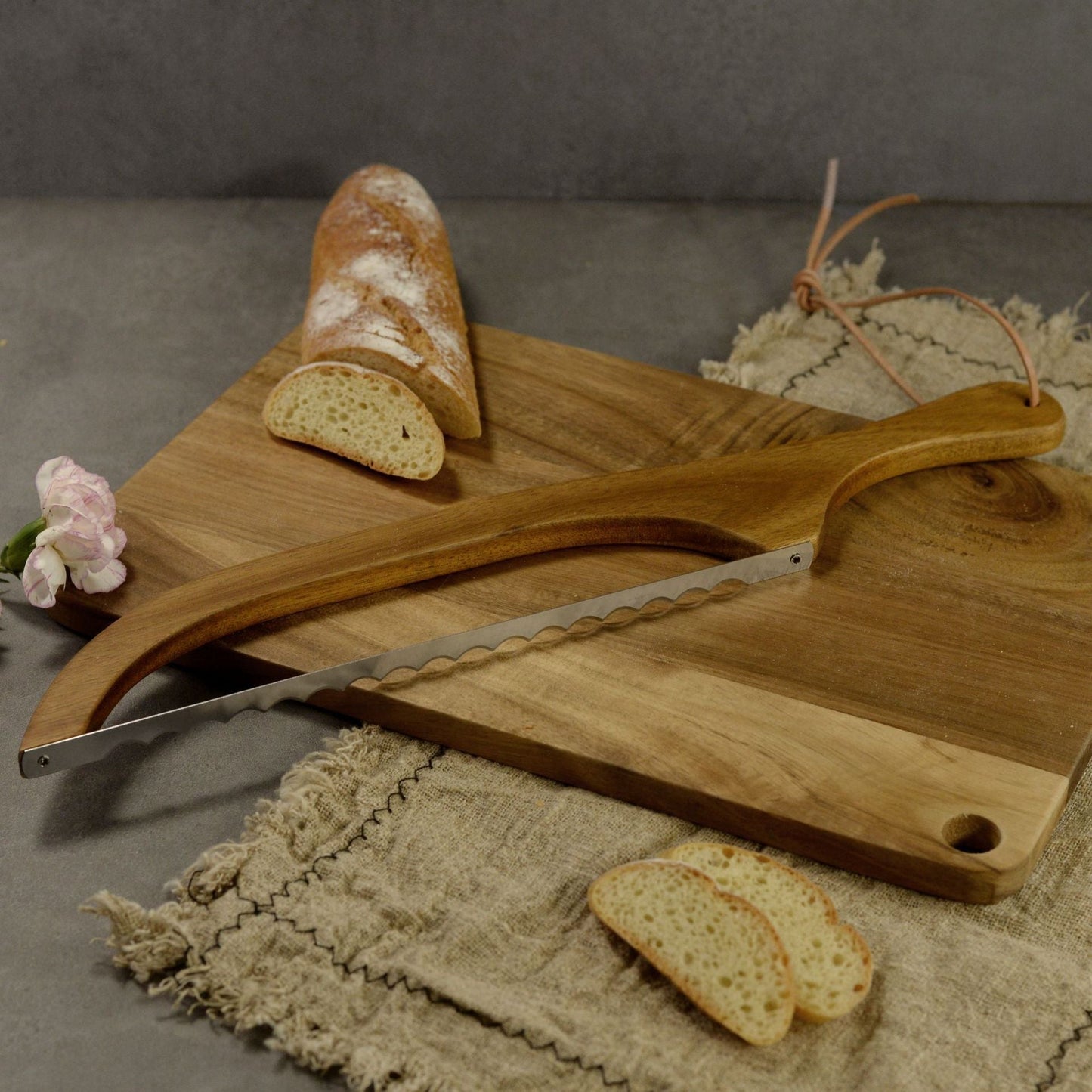 2 Pcs Brown Artisan Wooden Bread Bow Knife - Serrated Stainless Steel Slicer for Effortless Crumb-Free Cutting