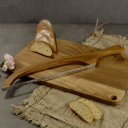 2 Pcs Brown Artisan Wooden Bread Bow Knife - Serrated Stainless Steel Slicer for Effortless Crumb-Free Cutting