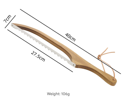 2 Pcs Khaki Artisan Wooden Bread Bow Knife - Serrated Stainless Steel Slicer for Effortless Crumb-Free Cutting
