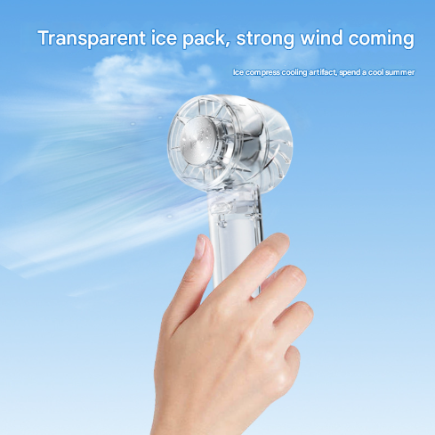 Transparent White Portable Mini Cooling Fan with Semiconductor Ice Compress - USB-C Rechargeable, 3-Speed Turbine & Transparent Design