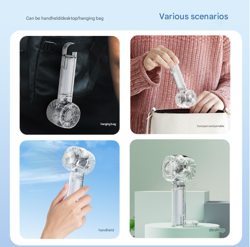 Transparent Black Portable Mini Cooling Fan with Semiconductor Ice Compress - USB-C Rechargeable, 3-Speed Turbine & Transparent Design