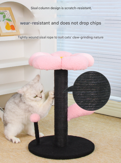 Pink and Black Adorable Flower Cat Tree - Plush Perch, Sisal Scratching Post & Spring Ball Toy