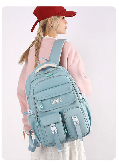 Light Blue Large Capacity Waterproof Student Backpack - Fits 15-Inch Laptop, Multi-Pocket Travel Daypack