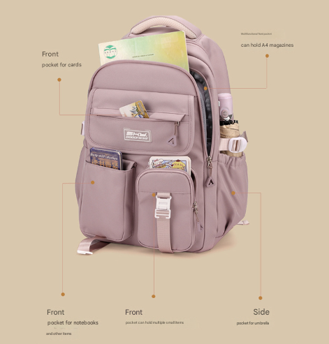 Light Blue Large Capacity Waterproof Student Backpack - Fits 15-Inch Laptop, Multi-Pocket Travel Daypack