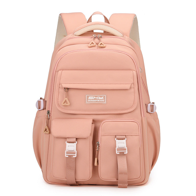 Pink Large Capacity Waterproof Student Backpack - Fits 15-Inch Laptop, Multi-Pocket Travel Daypack