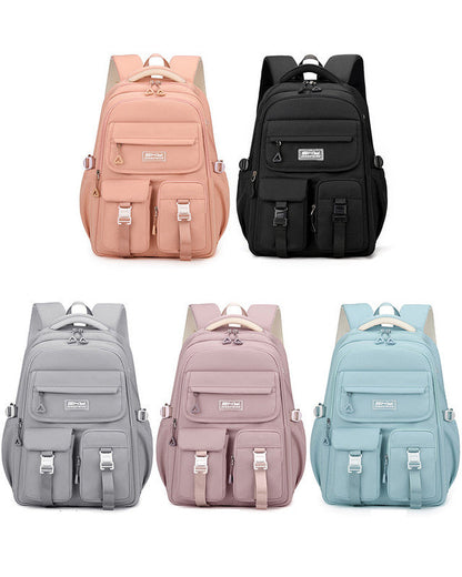 Pink Large Capacity Waterproof Student Backpack - Fits 15-Inch Laptop, Multi-Pocket Travel Daypack