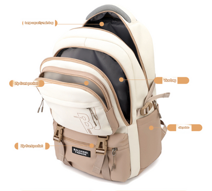 Red and White Large Capacity Student Backpack - Durable Oxford Cloth School Bag with Laptop Compartment & Multiple Pockets