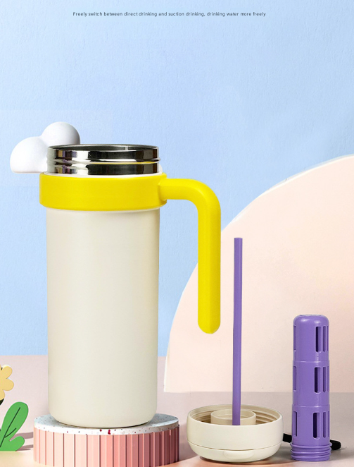 Blue and Purple 700ml Insulated Stainless Steel Tumbler with Handle, Dual-Sip Lid, Straw & Tea Infuser