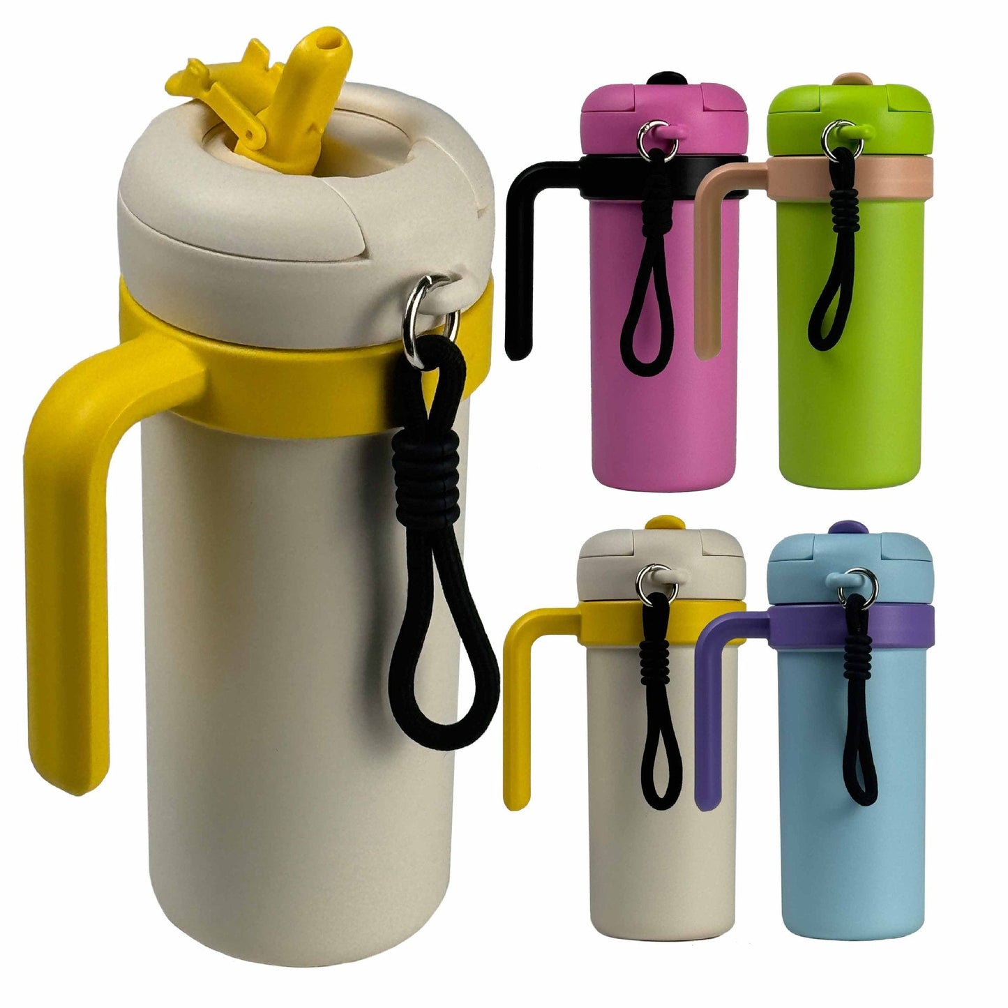 Pink and Black 700ml Insulated Stainless Steel Tumbler with Handle, Dual-Sip Lid, Straw & Tea Infuser