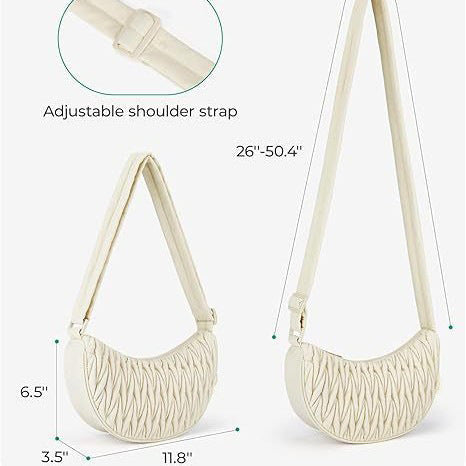 Beige Chic Pleated Crescent Sling Bag - Water-Resistant Lightweight Crossbody & Shoulder Purse