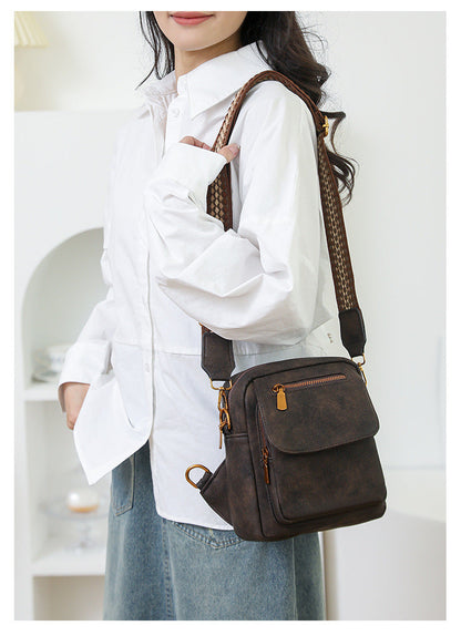 Coffee Stylish PU Leather Sling Crossbody Bag for Women - Multi-Pocket Chest Pack with Adjustable Wide Strap