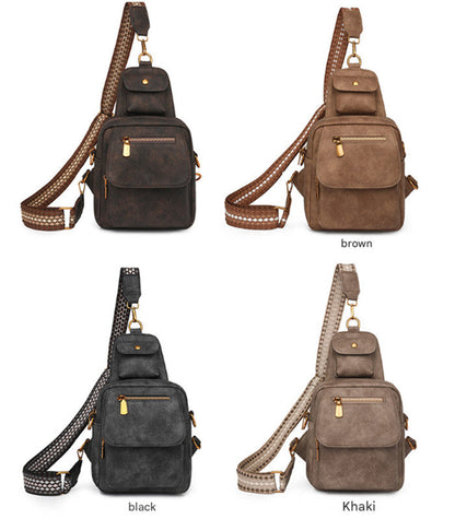 Black Stylish PU Leather Sling Crossbody Bag for Women - Multi-Pocket Chest Pack with Adjustable Wide Strap