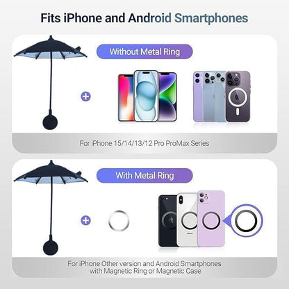 Pink Magnetic Phone Umbrella Sun Shade - Clear Outdoor Screen Visor, Anti-Glare Mini Parasol for iPhone