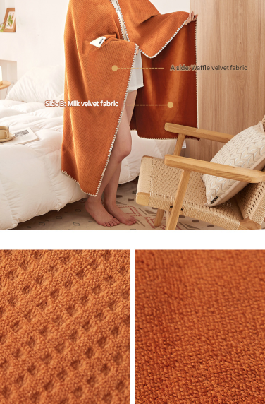 200*230CM Blue Ultra-Soft Dual-Sided Waffle & Plush Fleece Blanket - Large Cozy Throw for Bed & Sofa