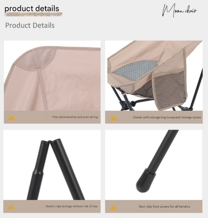 Black Lightweight Portable Camping Chair - Adjustable Height Folding Moon Chair with Breathable Mesh & Carry Bag for Outdoor, Beach, Fishing