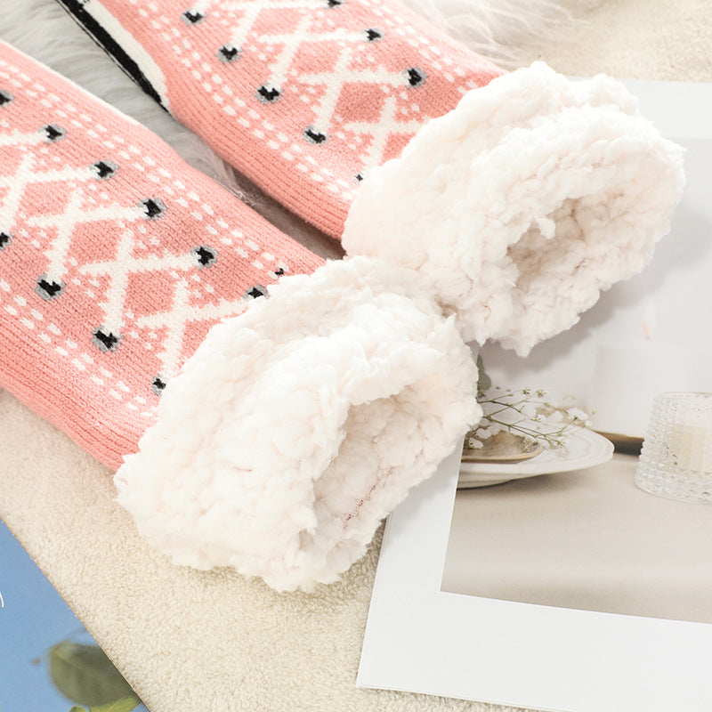 2 Pcs Grey Women's Ultra Soft Sherpa Lined Slipper Socks - Cozy Warm Non-Slip Gripper Home Socks
